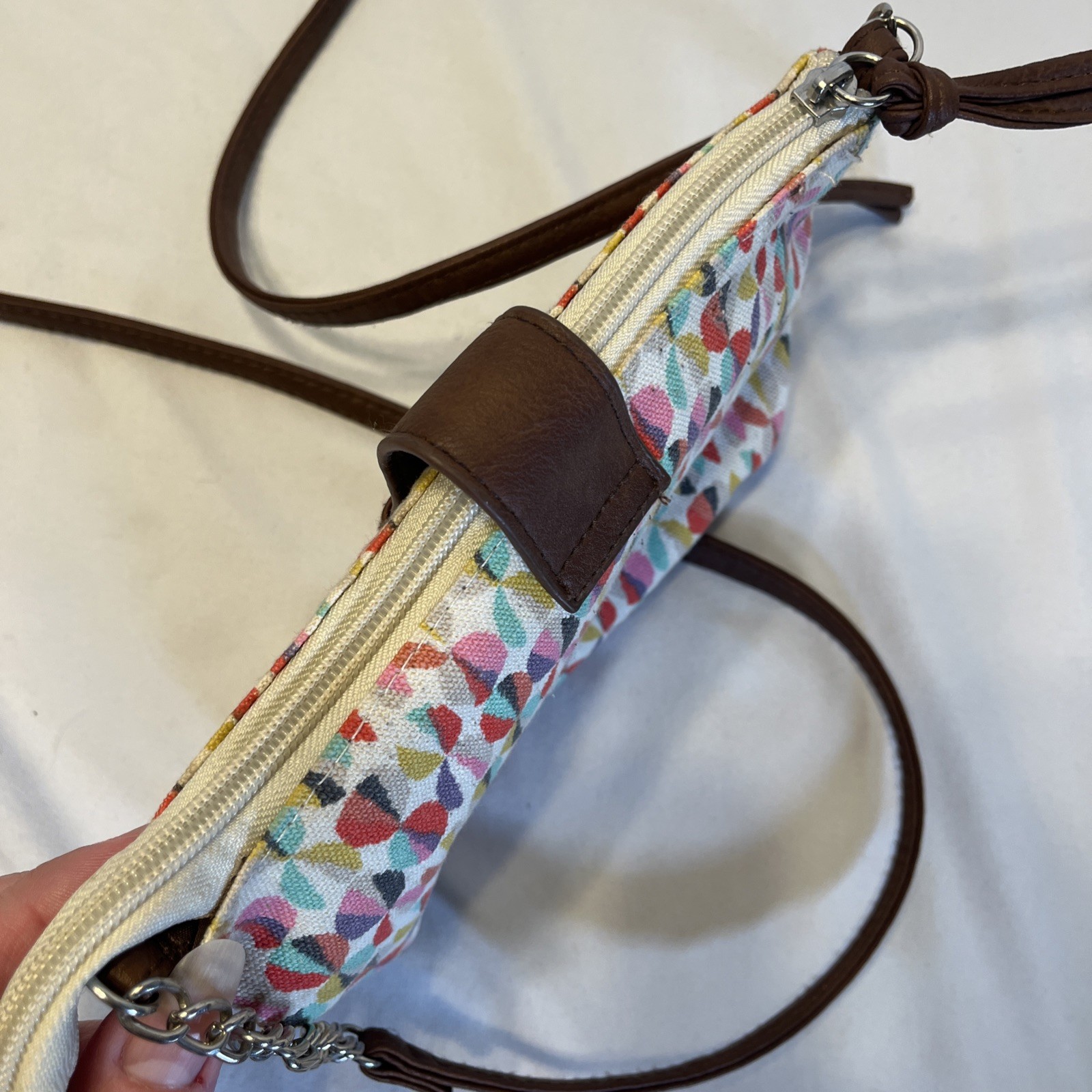 Small Crossbody Bag Colorful Geometric Design 8 x 5 Inches Zip Shut