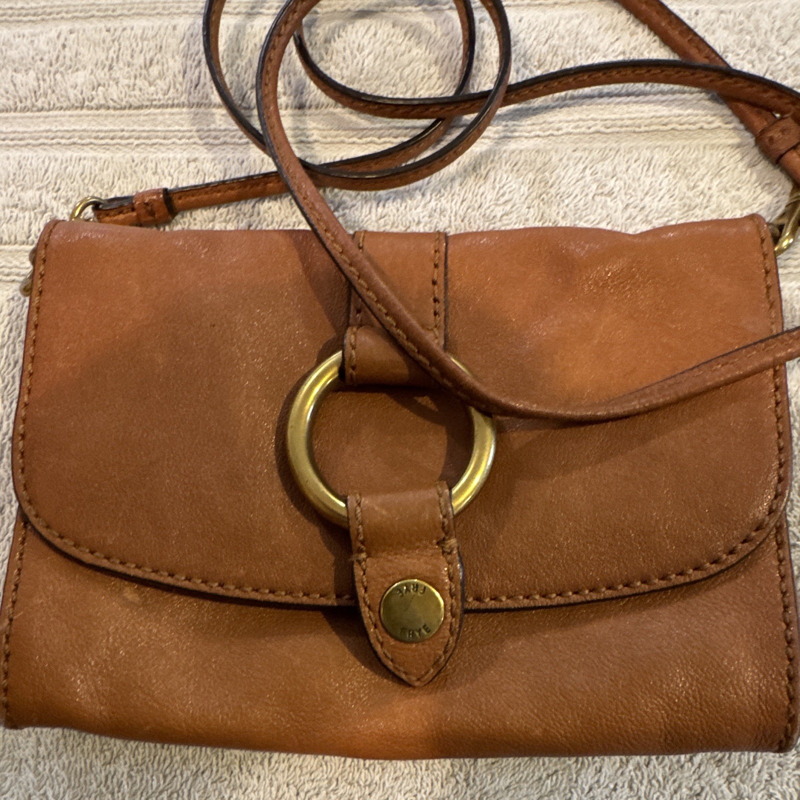 Frye Brown Crossbody Bag Magnetic Flap Gold Hardware Buckle Detachable Strap