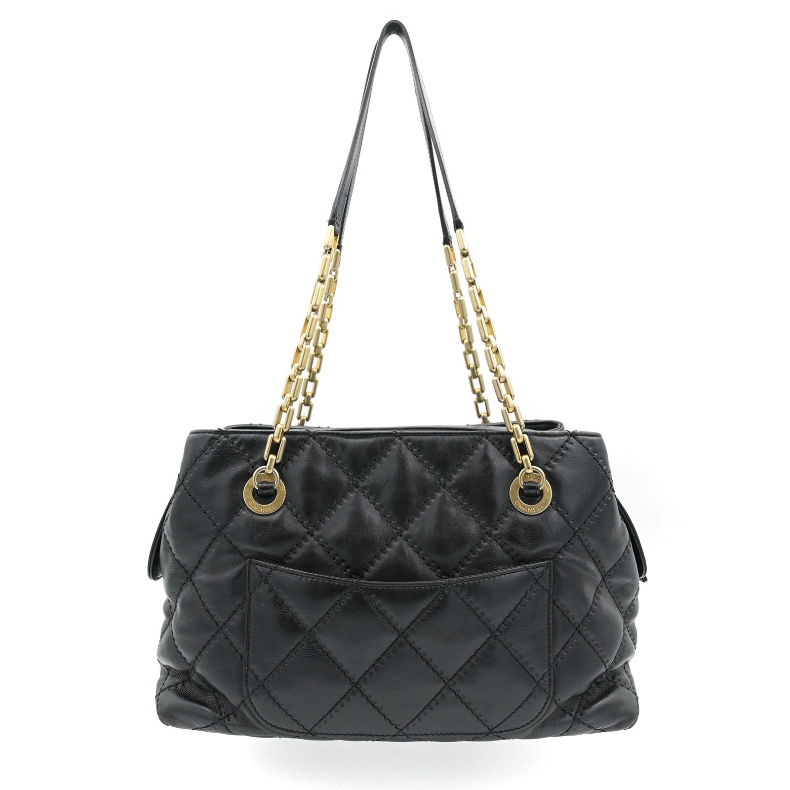 Chanel Medium Retro Chain Tote in Black Quilted Leather w/ CC Turn lock