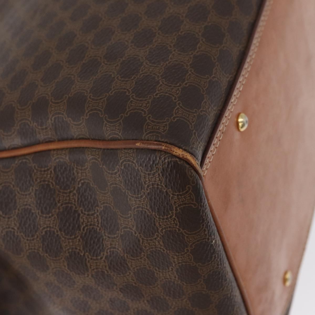 CELINE Macadam Canvas Boston Bag PVC Leather Brown Gold Auth ka2619
