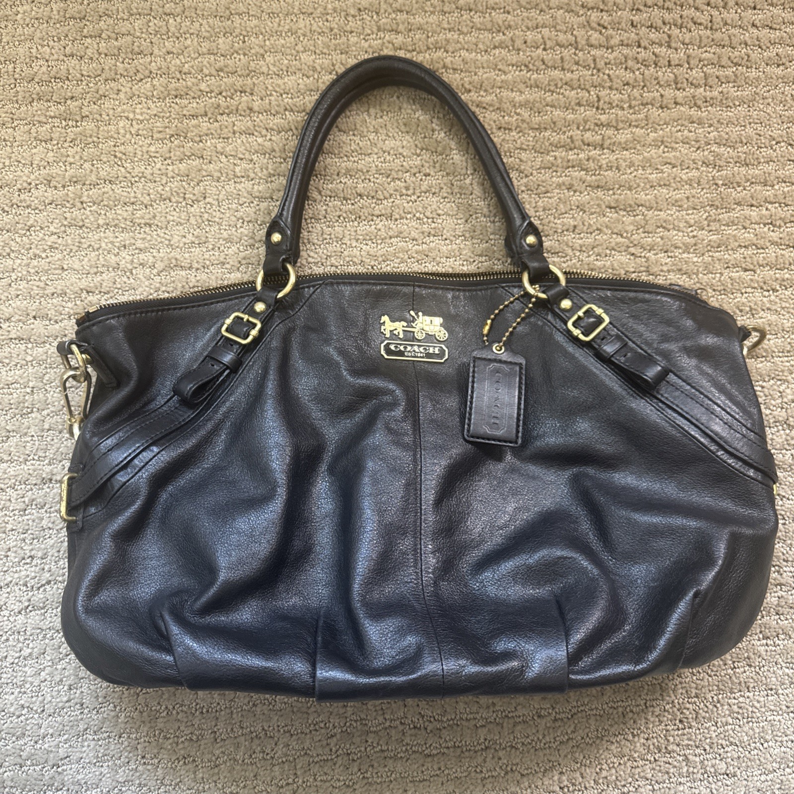 Coach Madison Sophia 2010 Black Leather Satchel Red Interior with Gold Accents