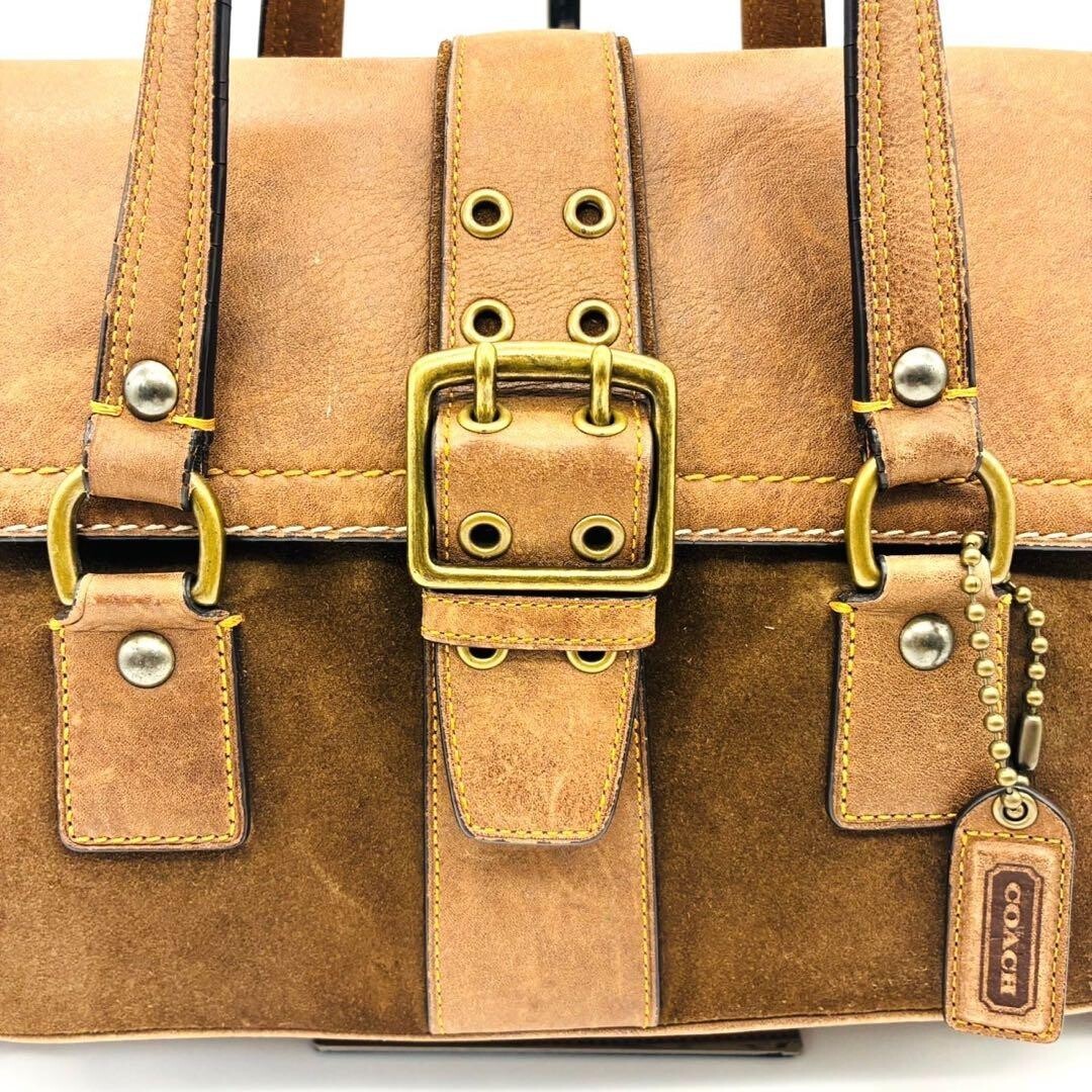 Coach Soho Signature Canvas Leather Brown Shoulder Tote Bag Gold Buckle 34cm