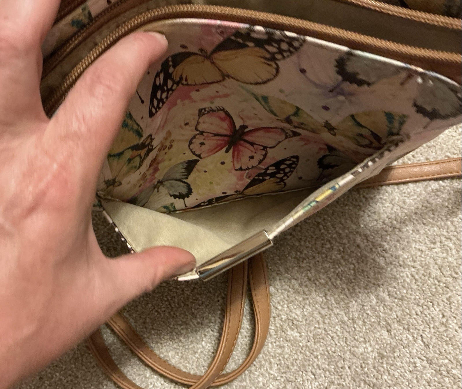 Rosetti Butterfly Print Crossbody Bag Multicolor Zip Adjustable Strap Pockets