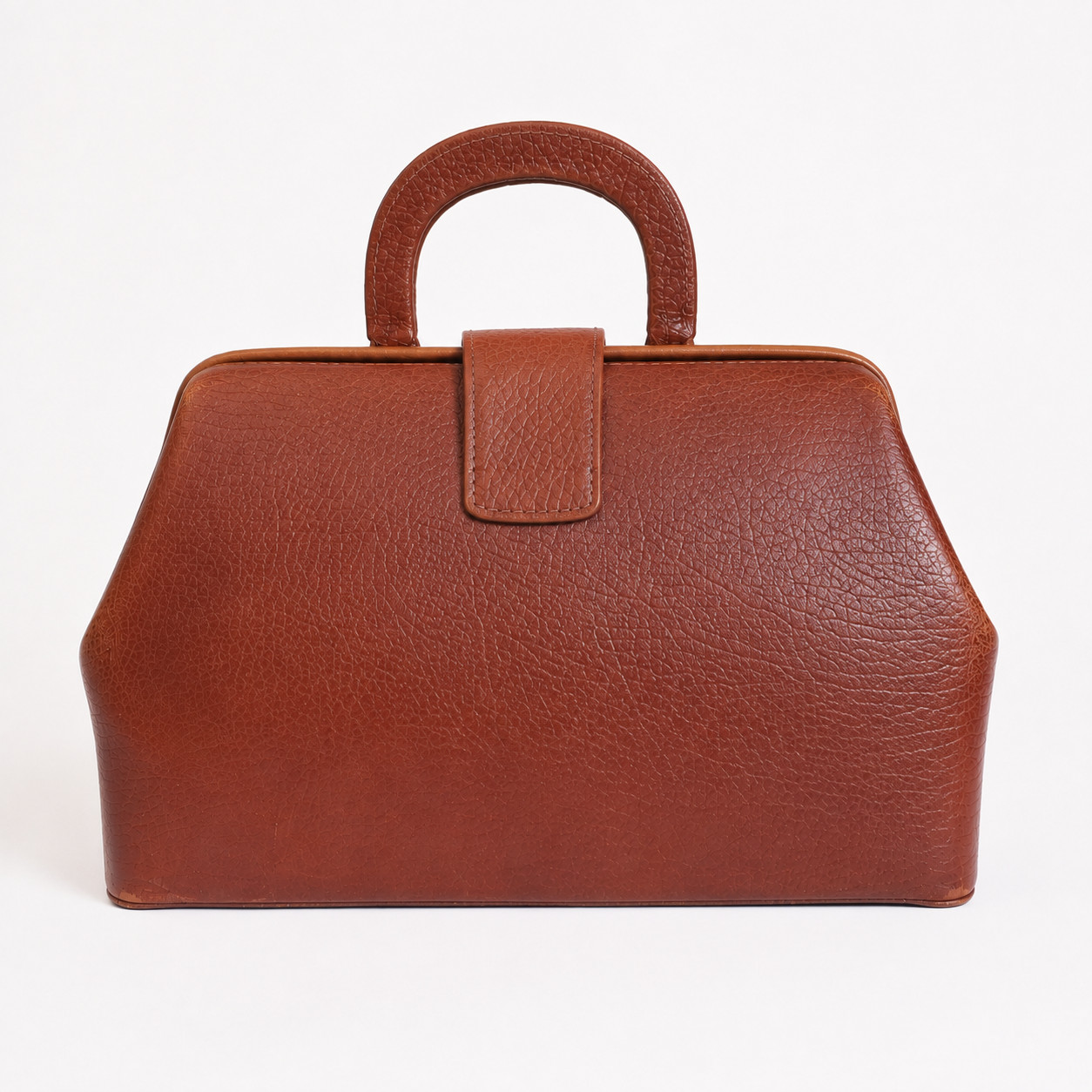 Vintage Leather Doctor Bag Brown Top Handle Handbag Brass Lock Retro Satchel Pur