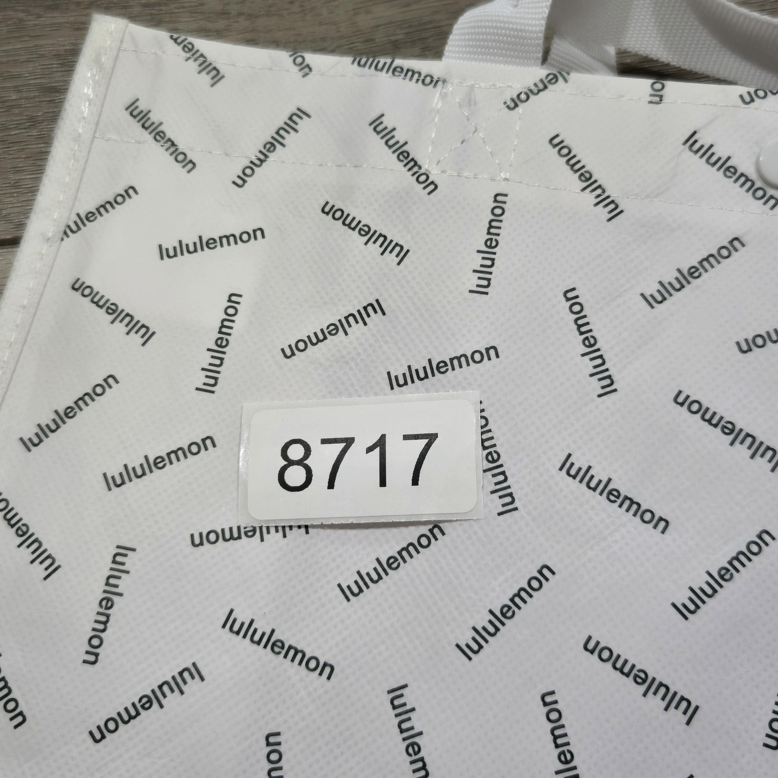 Lululemon Tote Bag Large White Black Logo Print Reusable Shopper Snap Button