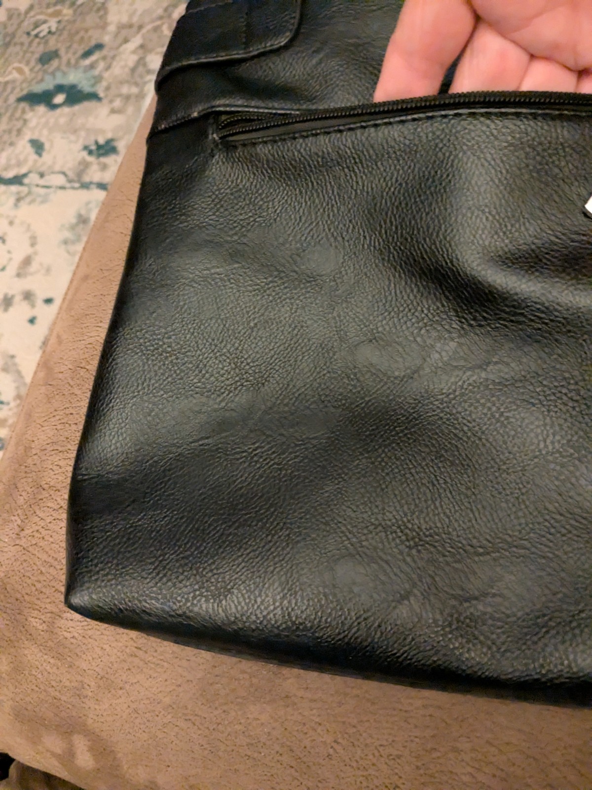 Biker/Motorcycle Black Leather Purse, White/Red Rhinestones, Shoulder Strap, EUC