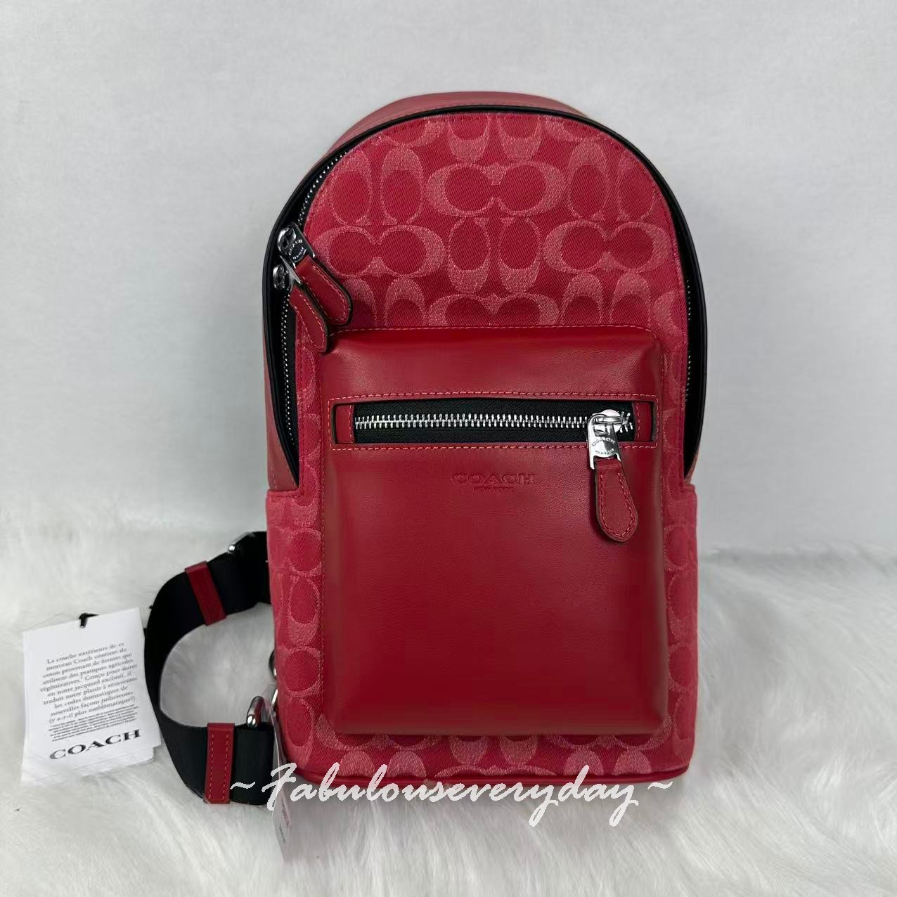 Coach Men’s West Pack In Signature C Denim & Leather Silver/Ruby Red CDC50 NWT