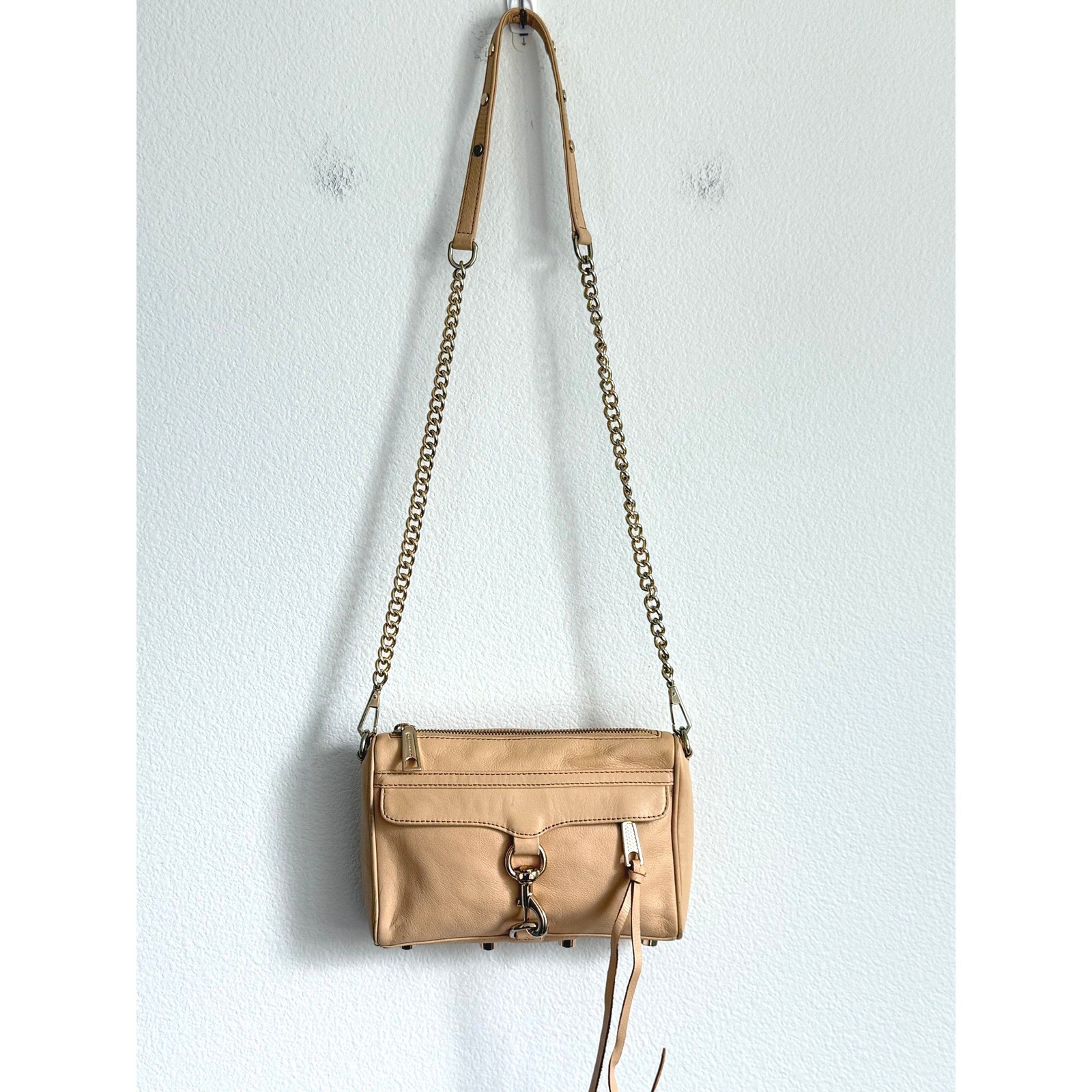 Rebecca Minkoff Mini MAC Crossbody Bag Small Tan Leather Boho Gold Chain Strap