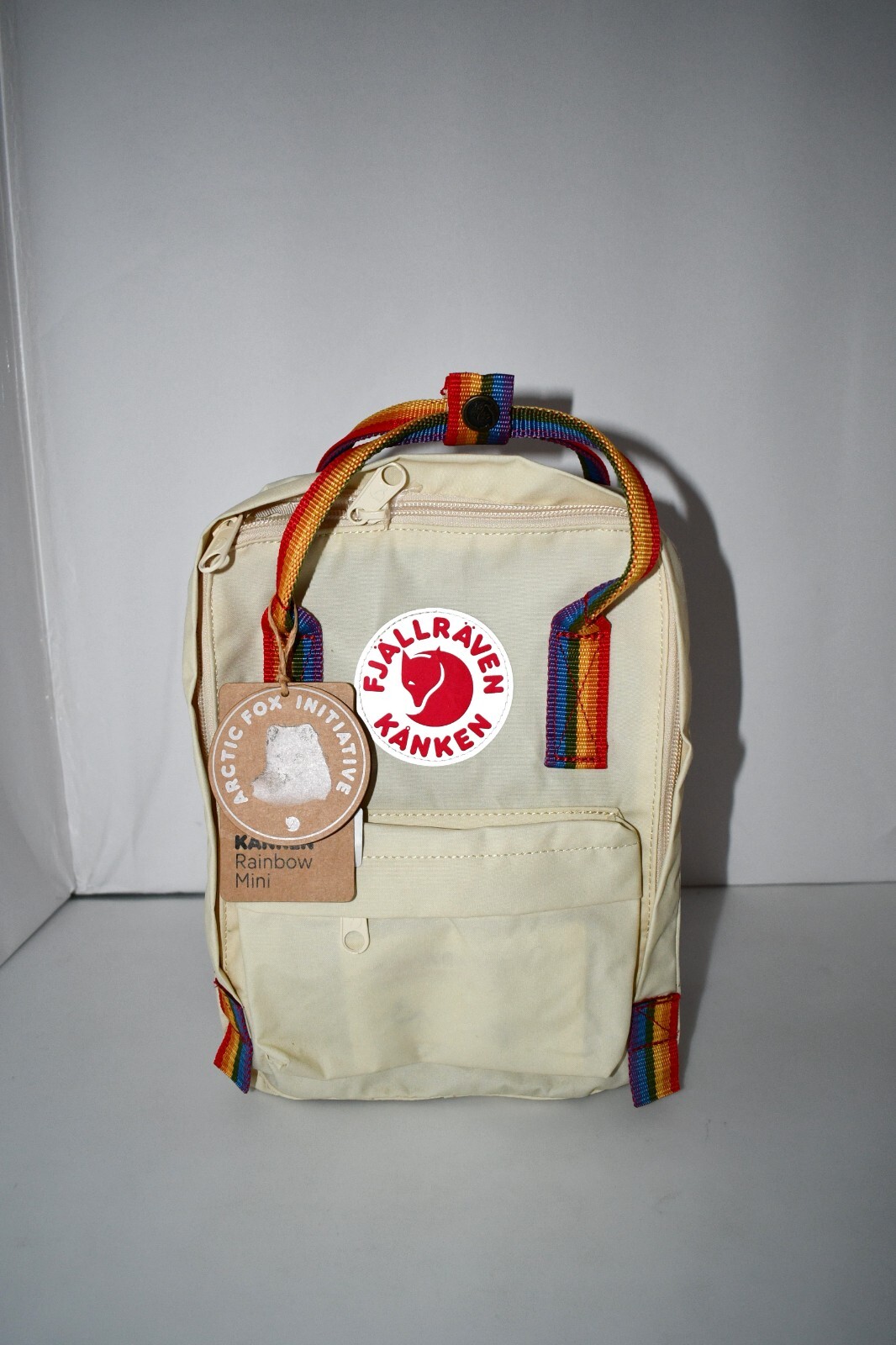Fjallraven Kanken Rainbow Handle MINI Backpack in Light Oak Rainbow #F23621 NWT