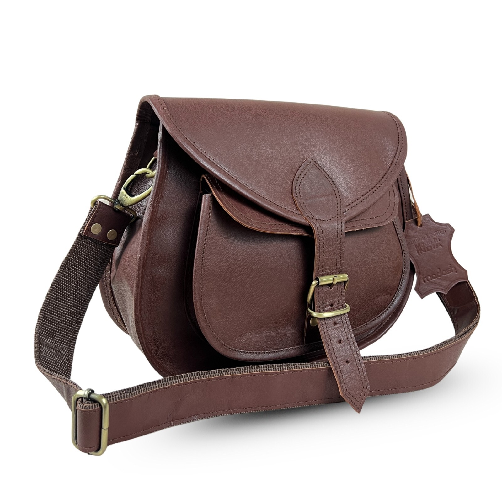 Brown Leather Crossbody Bag Shoulder Satchel Daily Messenger Purse Travel Work