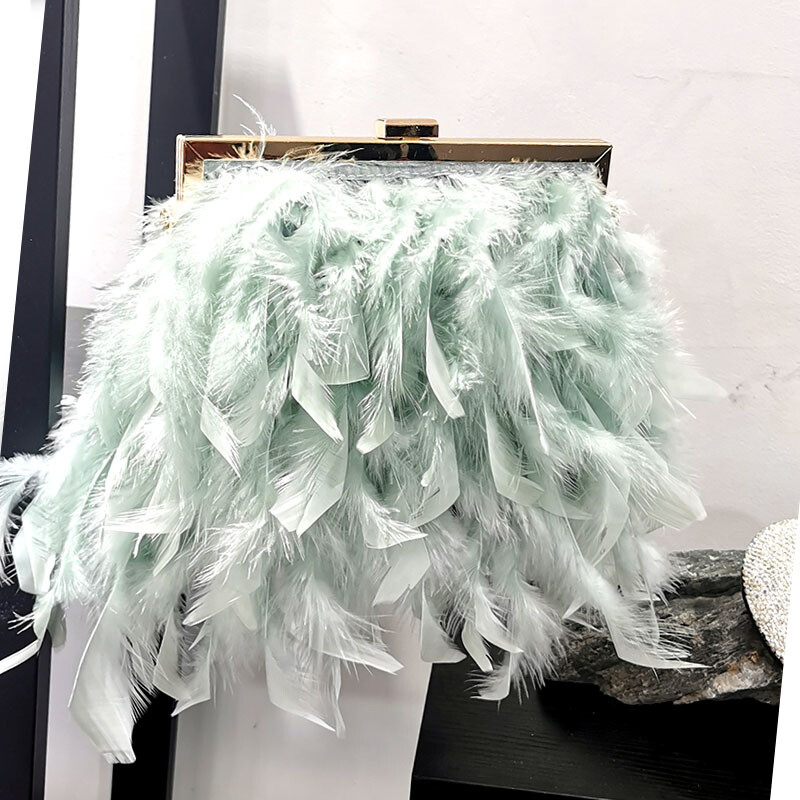 Fluffy Feather Purses Handbag Crossbody Bag Clutch Evening Party Elegant