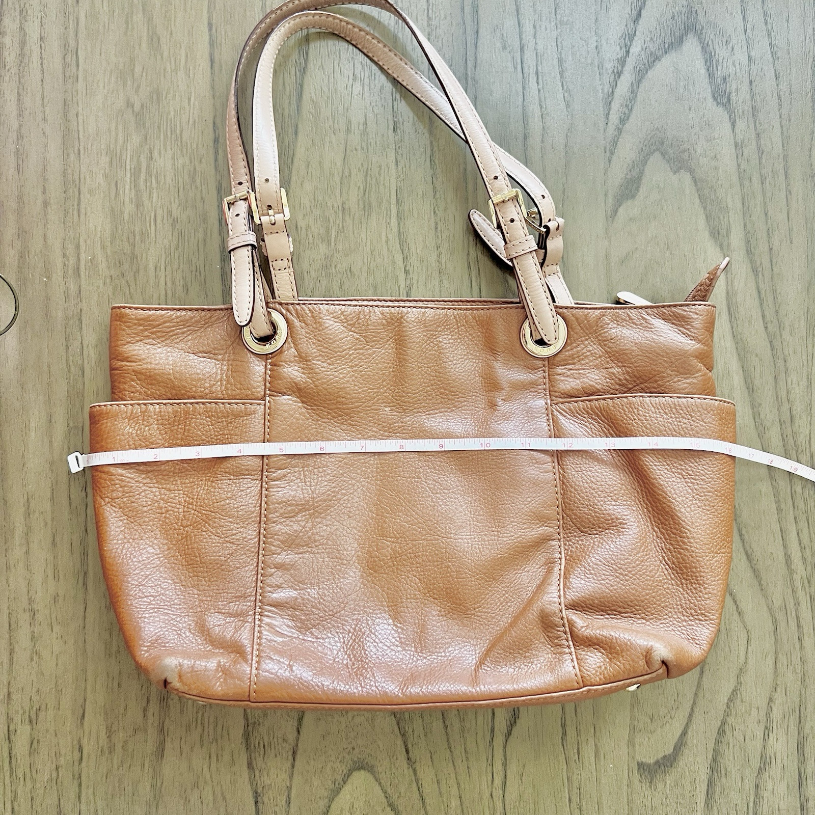 Michael Kors Jet Set Brown Saffiano Leather Top Zip Large Tote Shoulder Handbag