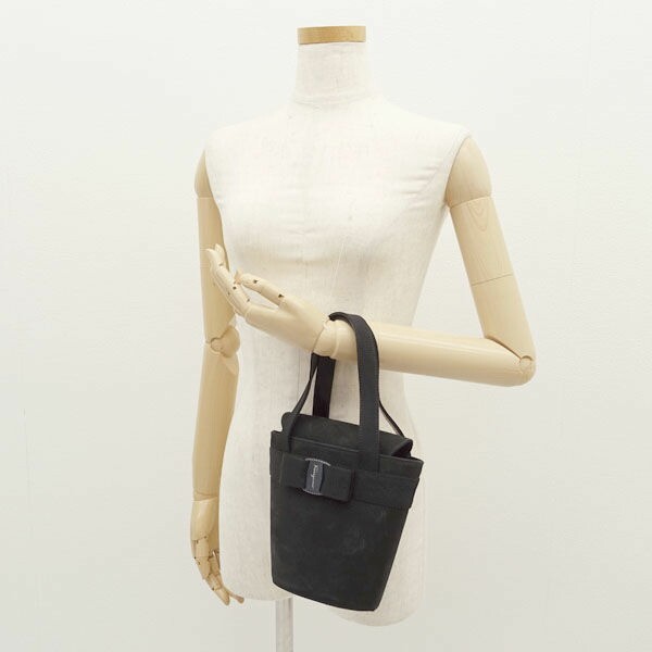 Salvatore Ferragamo Vara Bow Suede Black Handbag Auth FromJAPAN
