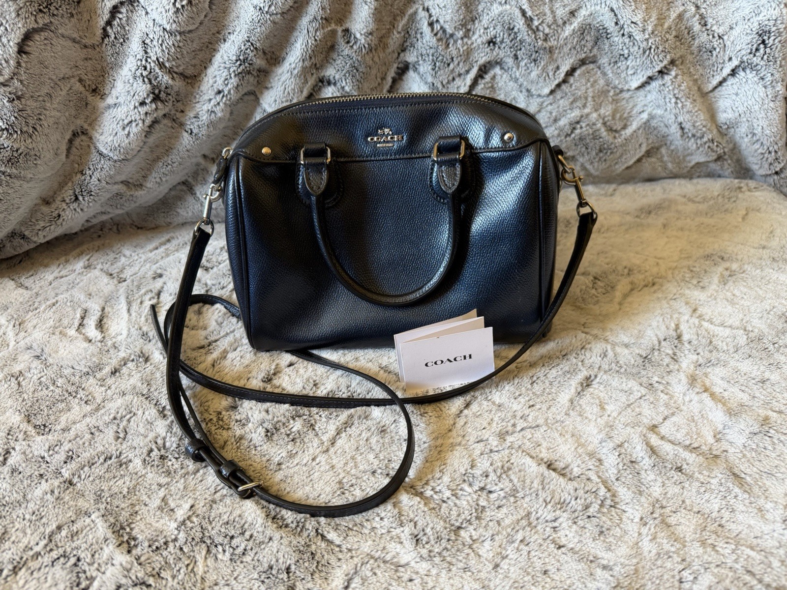 Coach Bennett Mini Satchel Metallic Navy Crossbody Shoulder Bag