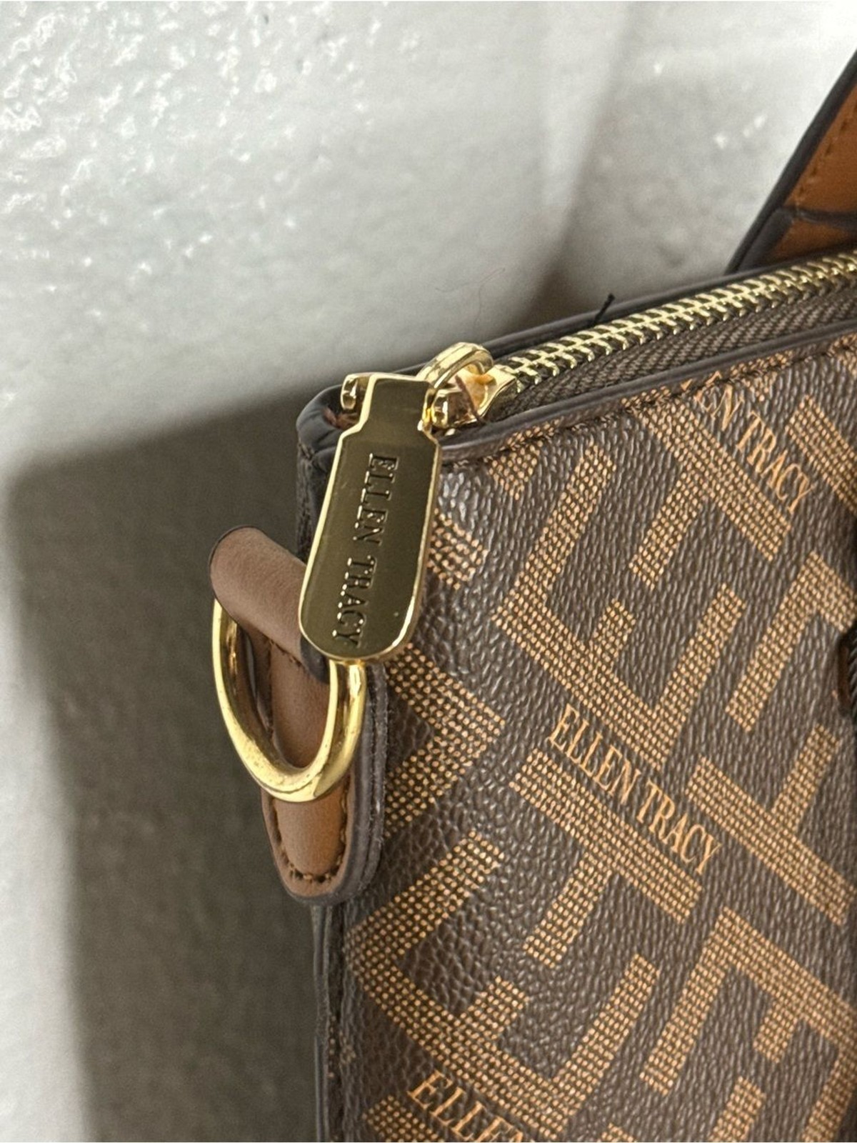 Ellen Tracy – Brown Monogram Tote with Tan Trim Brand New Bag