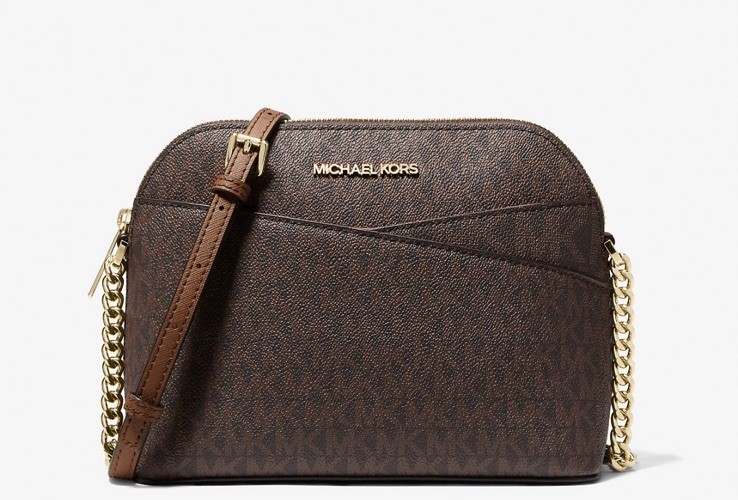 Michael Kors Jet Set Travel Dome Shoulder Crossbody Bag MK Logo Brown