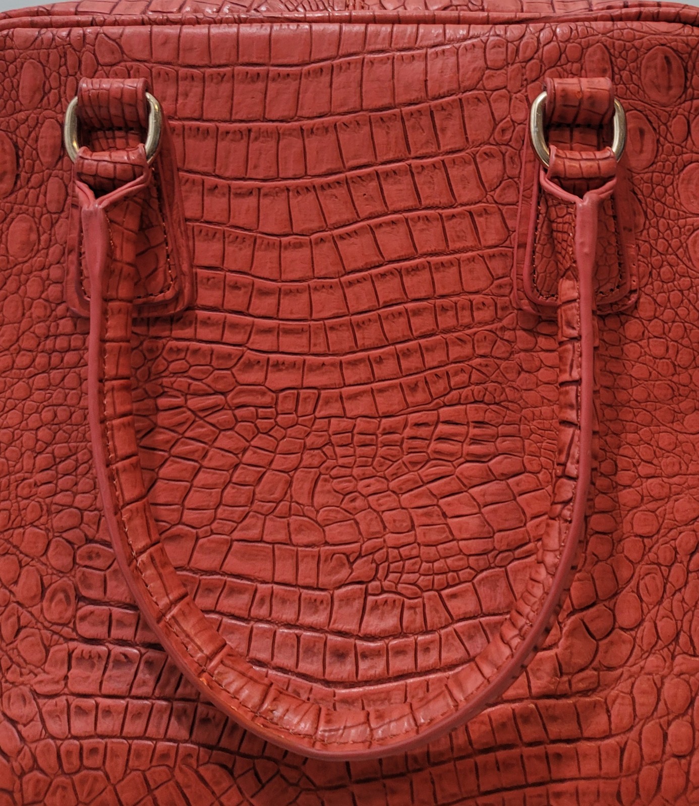 Croc Embossed Satchel Crossbody Bag Orange Faux Leather Shoulder Purse