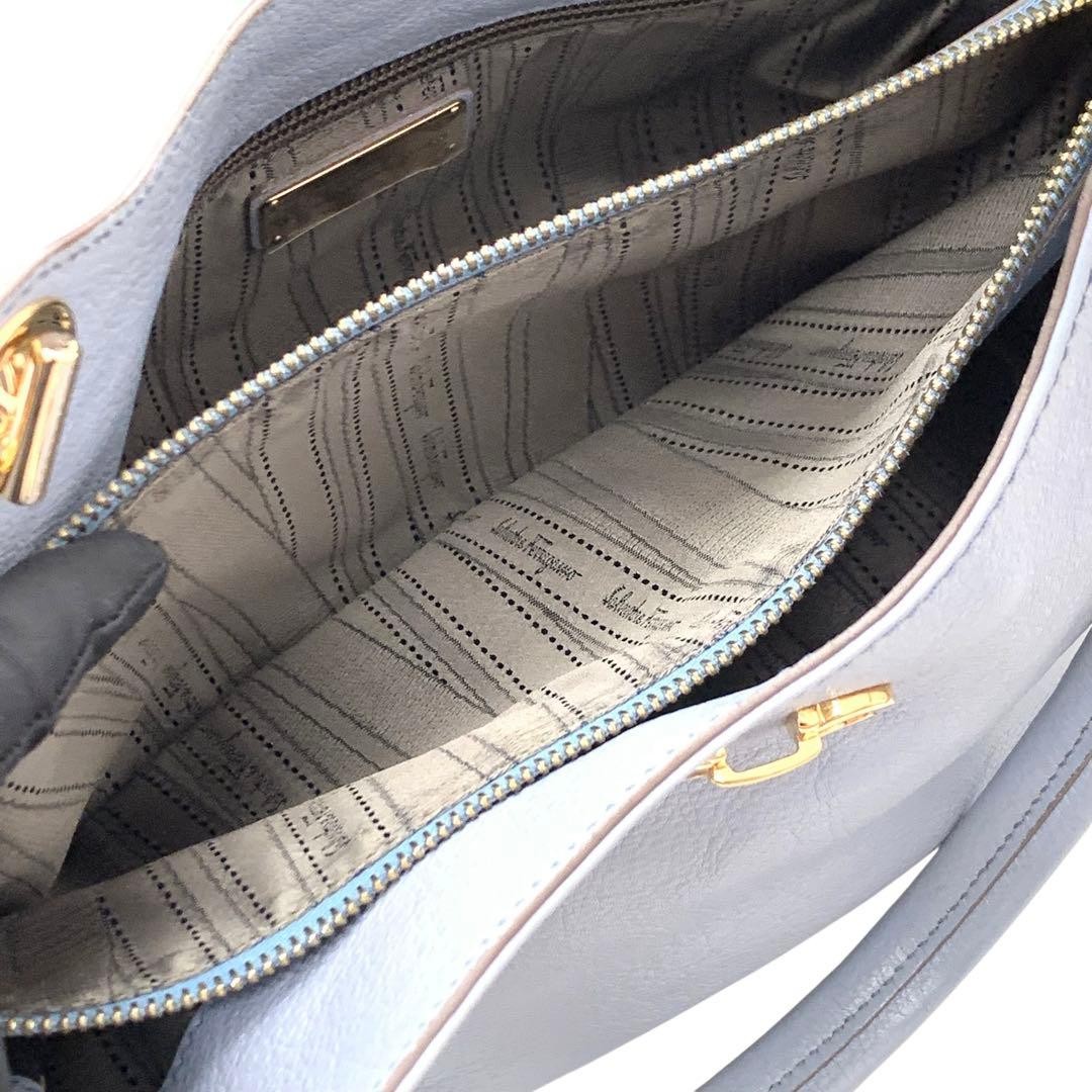 Ferragamo Excellent Condition Double Gancini Leather Chain Handbag Blue