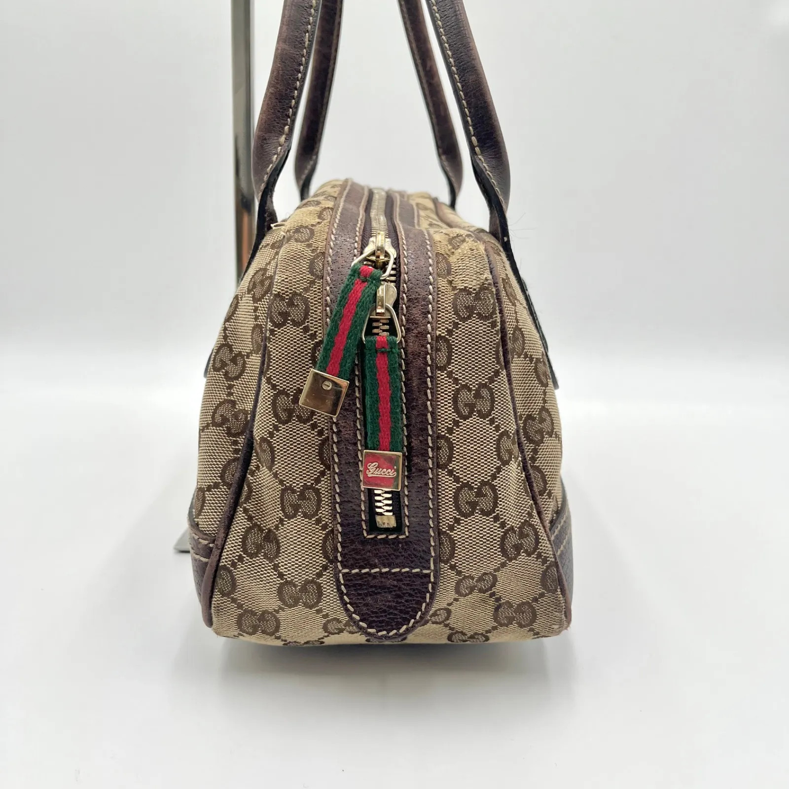 Auth Gucci Princi GG Canvas Tote Bag Mini Boston Bag Brown 161720 2Y7998