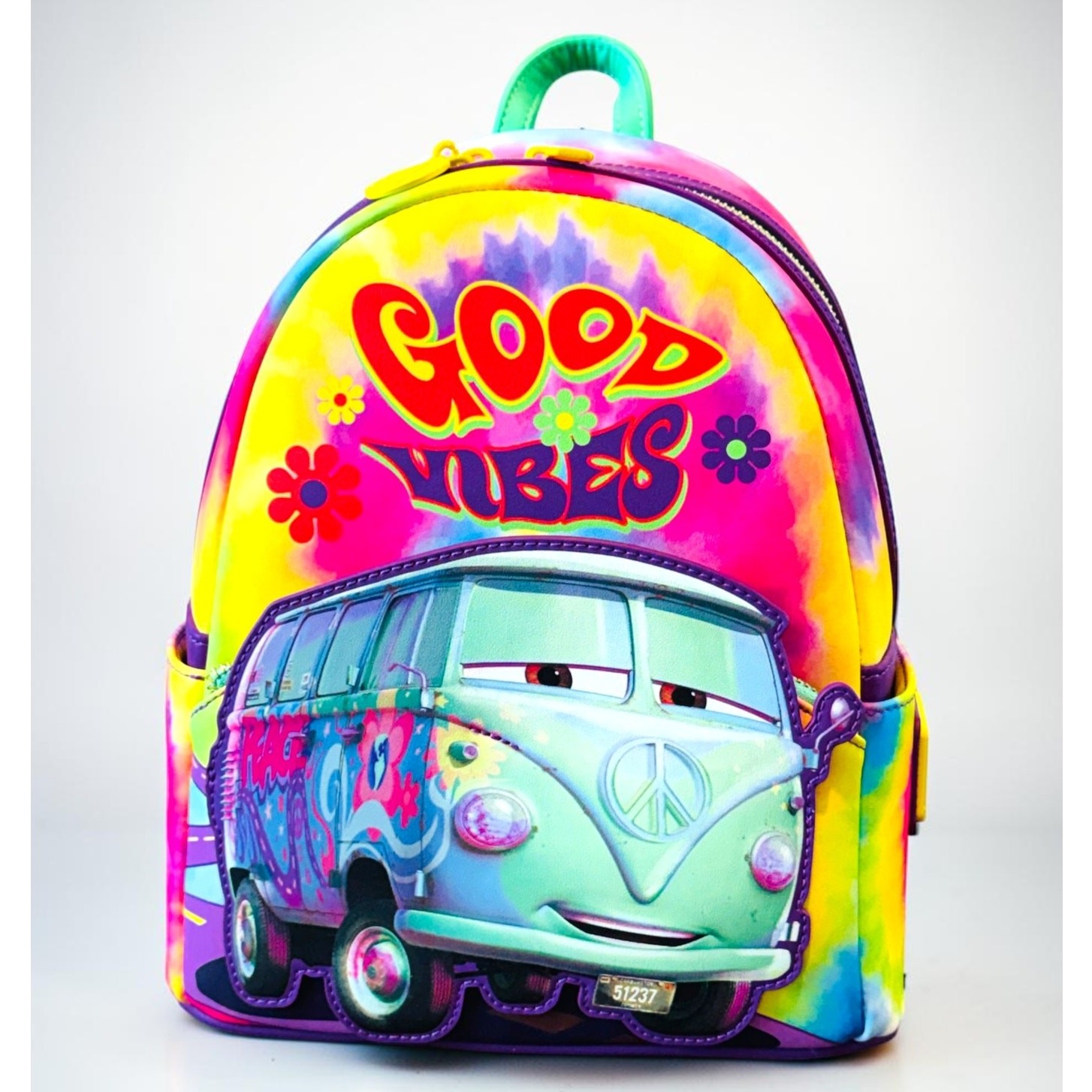 Loungefly Disney Pixar Cars Fillmore Tie Dye Good Vibes Mini Backpack NWT