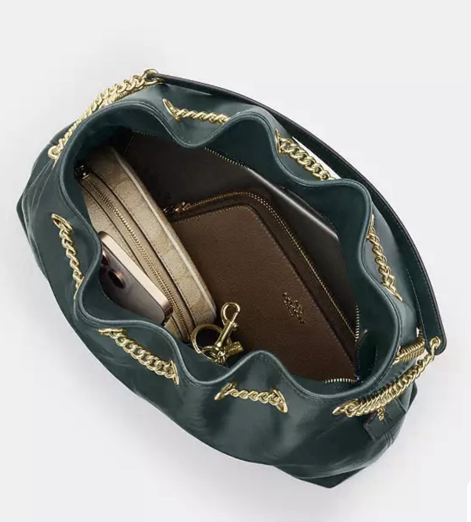 NWT COACH Evelyn Shoulder Bag CCZ79 Gold/Dark Teal Shiny Smooth Leather RARE