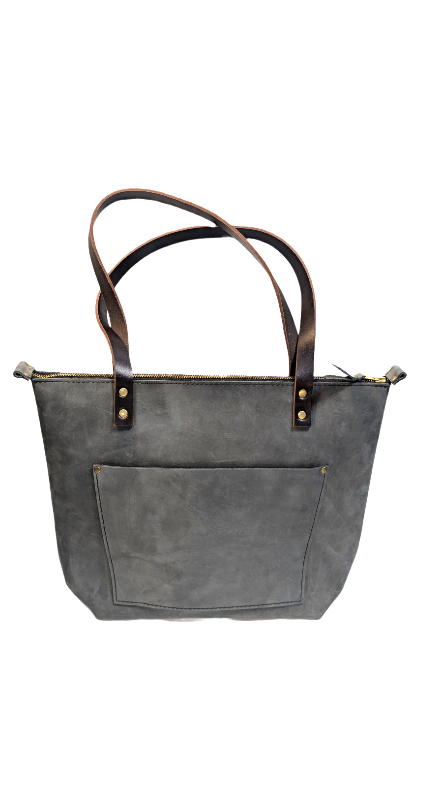 Portland Leather Goods STORM Medium Zip Tote Grizzly Handles