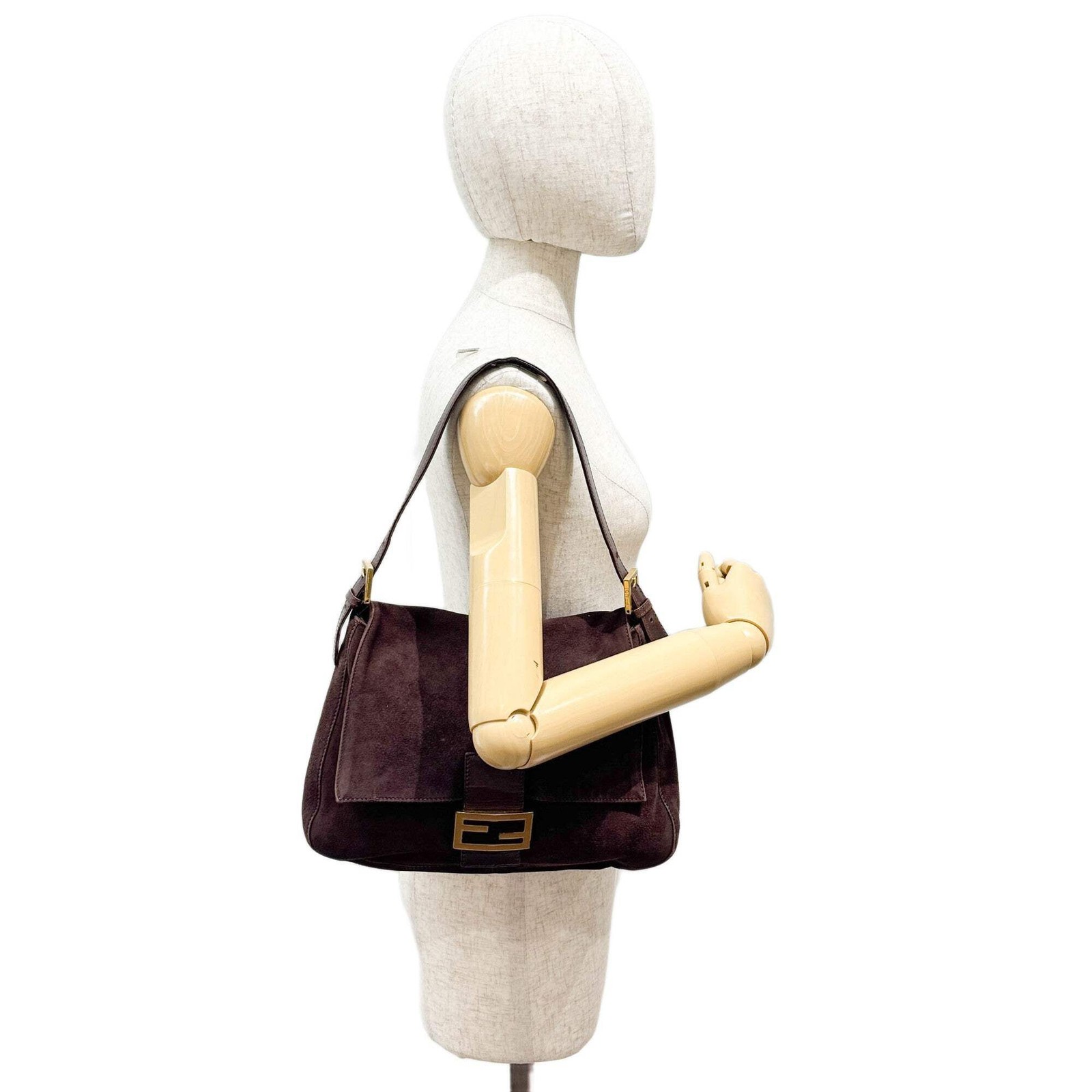 FENDI Mamma Baguette Brown Suede Shoulder Bag