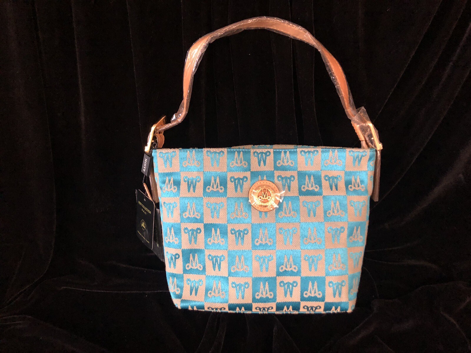 Misty Collection USA NWT Purse Monogram Turquoise Checkered M Logo Handbag