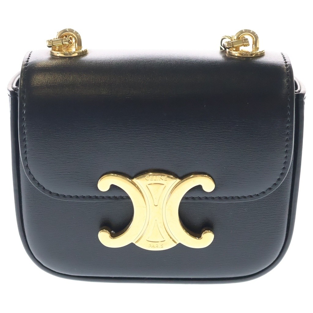 Celine Mini Chain Claude Triomphe Crossbody Bag Black Gold Hardware