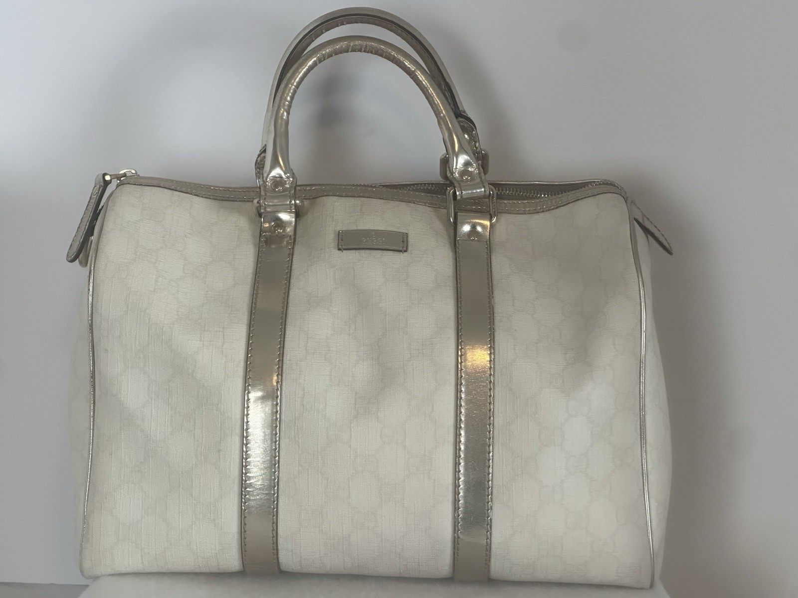 GUCCI GG Supreme PVC Leather Off White Silver 193603 Joy Boston Bag Dust Bag