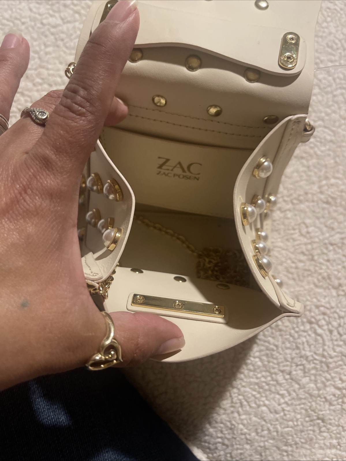 Zac Posen Embellished Pearl Studded 2Way cream Mini Bag
