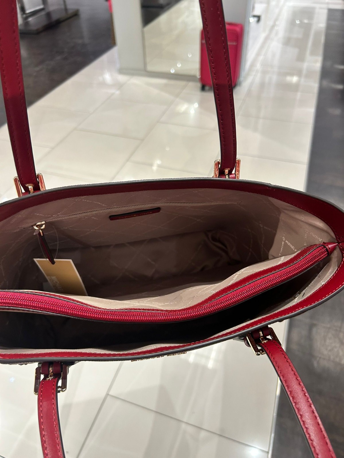 Michael Kors Voyager Large MK Signature Handbag Shoulder Tote Bag Cherry Purse