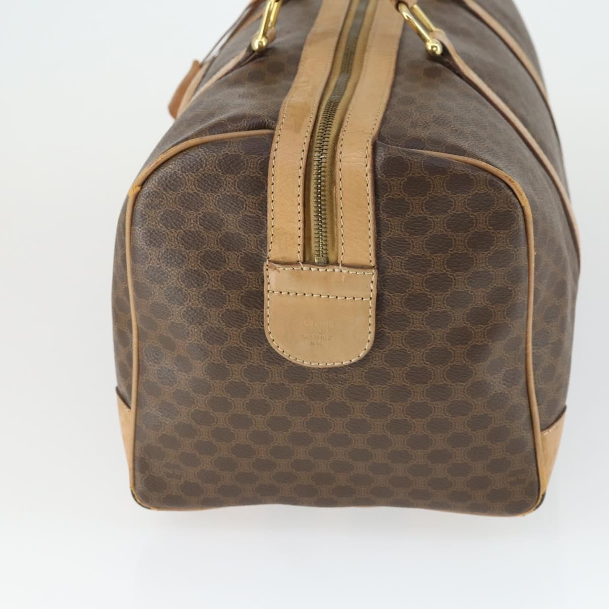 CELINE Macadam Canvas Boston Bag PVC Leather Brown Gold Auth 169100