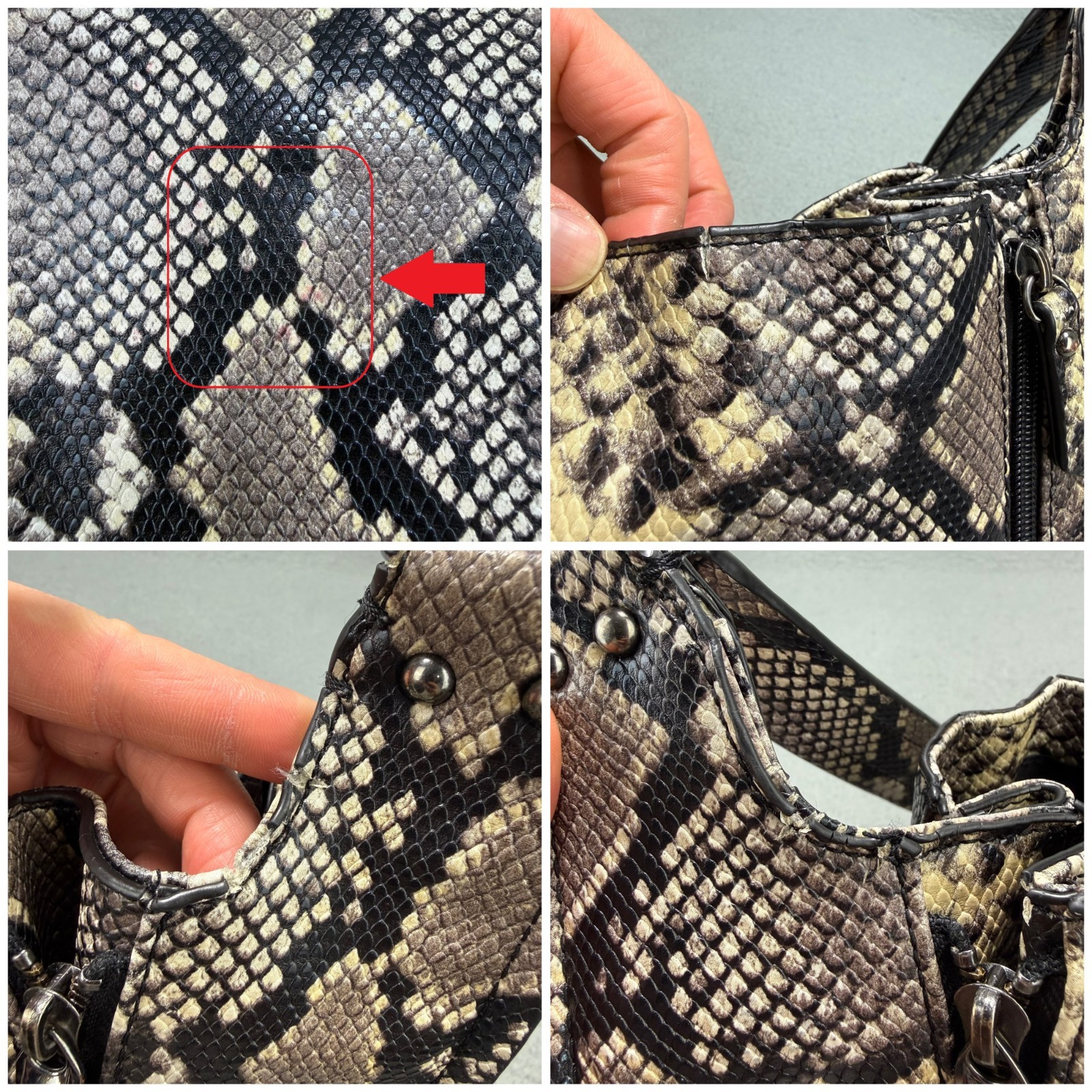 Joes Jeans Bag Large Grey Faux Snake Skin Hobo Shoulder Tote Purse Handbag