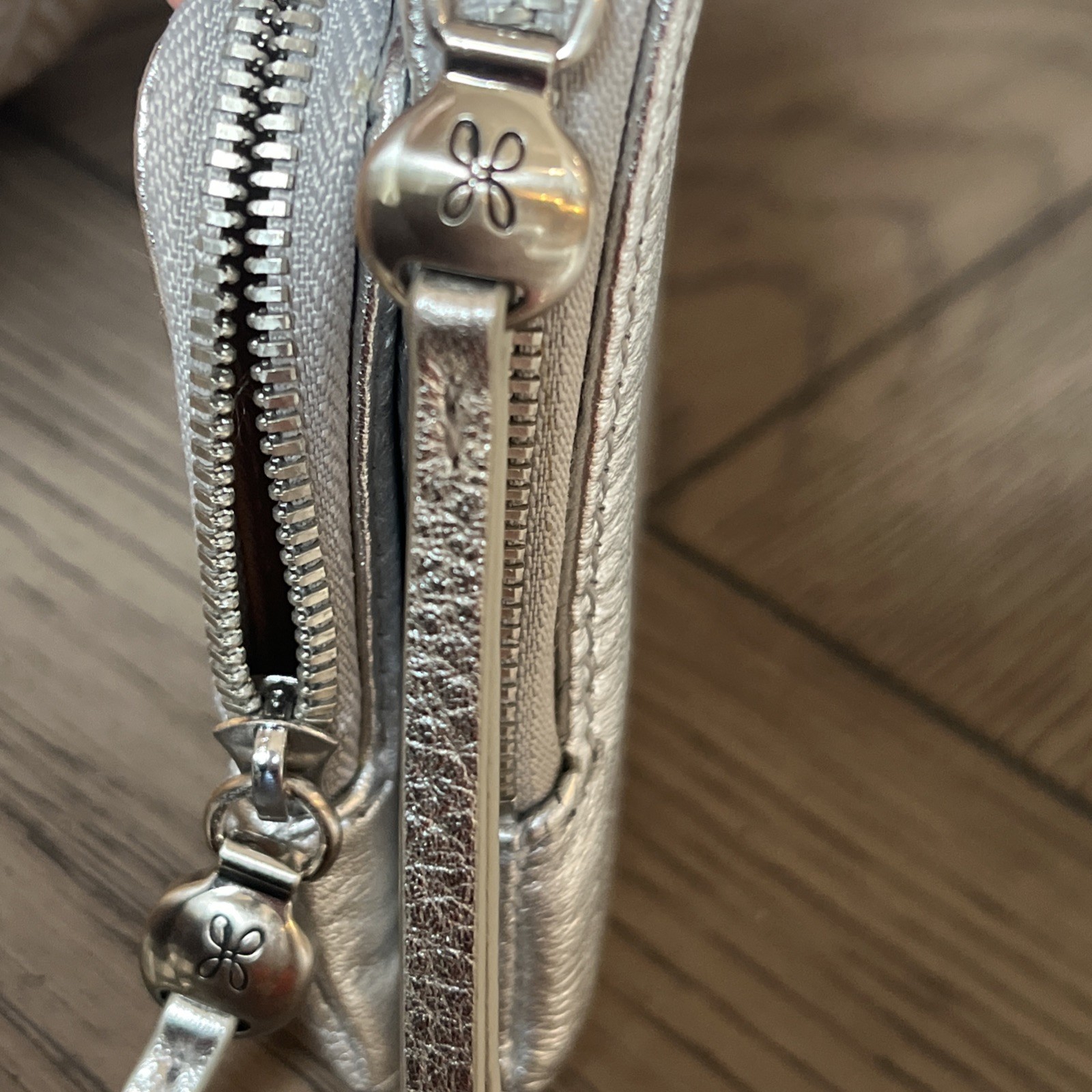 Boho Studded Argento Metallic Silver Wristlet Genuine Leather MSRP 178.00