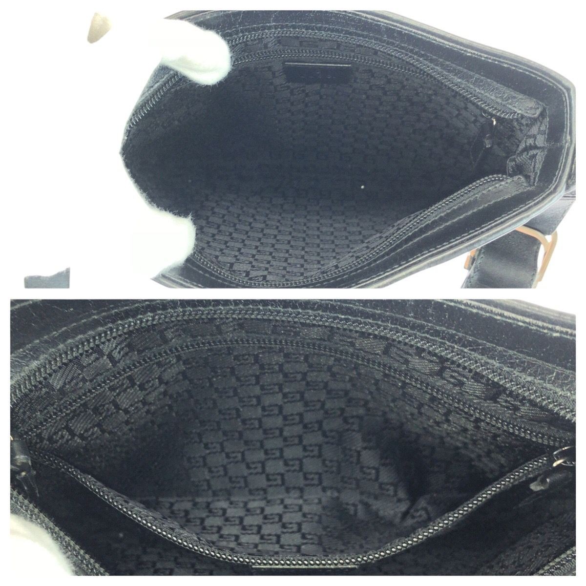GUCCI Black Silver Canvas Leather Shoulder Bag 21x24x4.5in 70-80in Strap