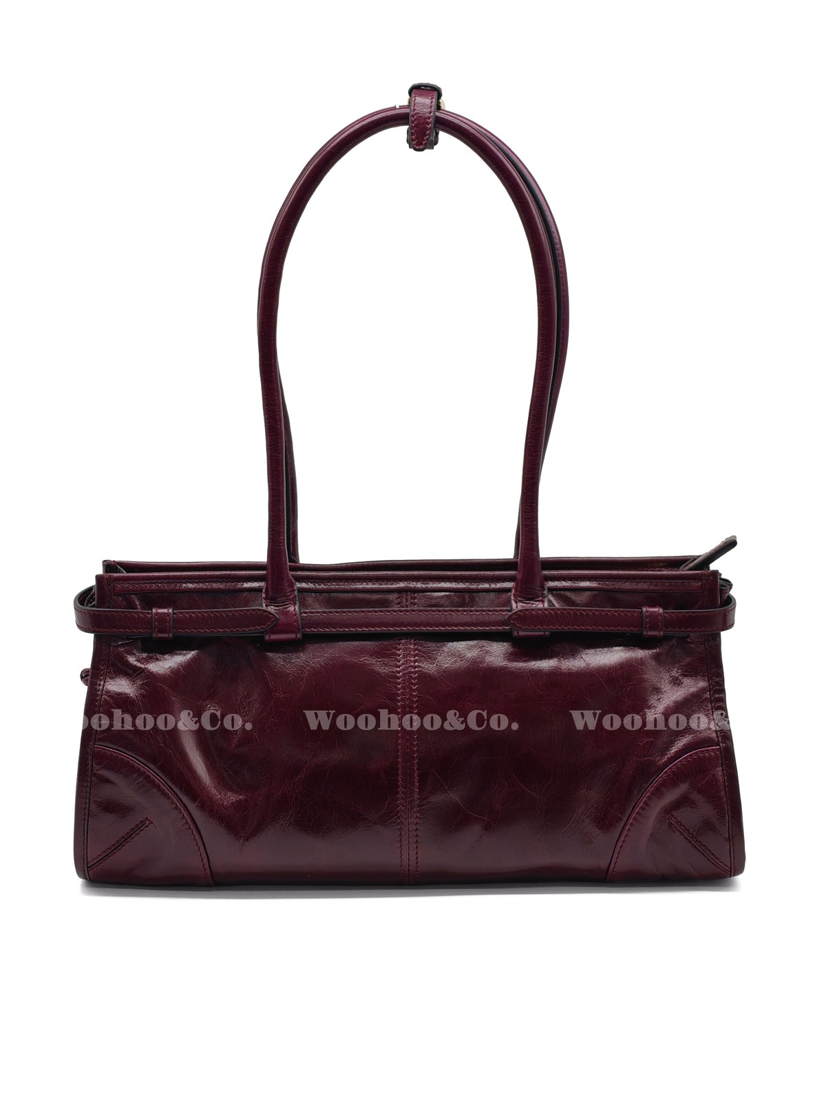 PRADA Calfskin Handbag Medium Women’s Burgundy Red 12.6 x 4.7 x 6.1 in