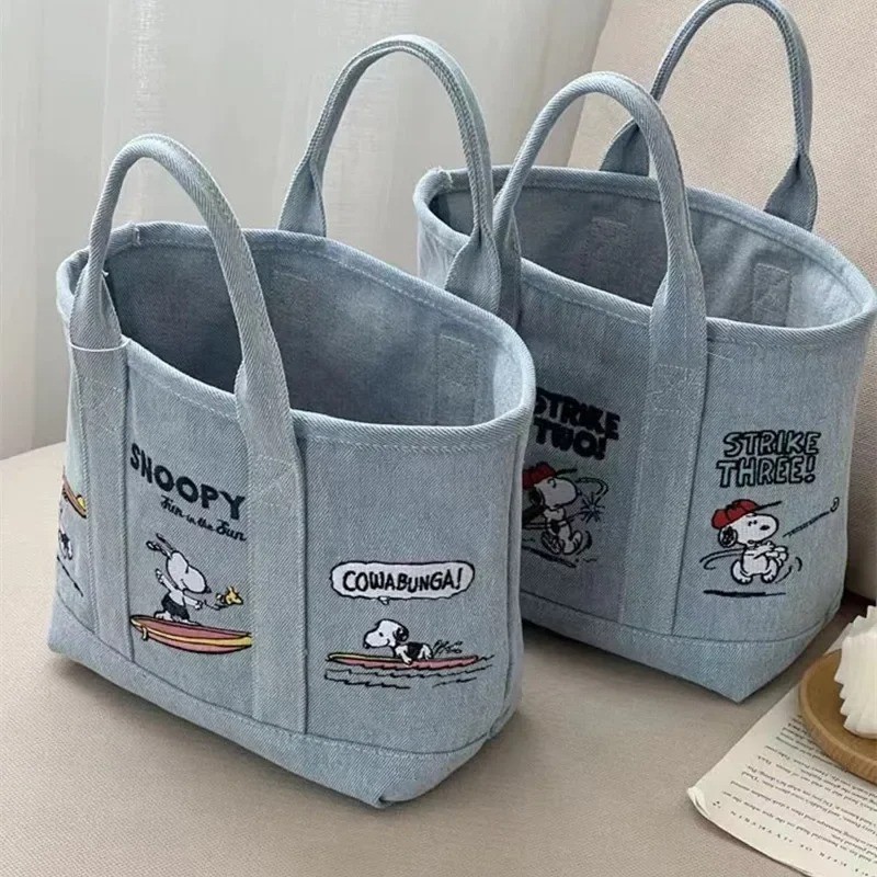 NEW Snoopy Embroidered Denim Tote Bag Cartoon Shoulder Handbag Fast Shipping