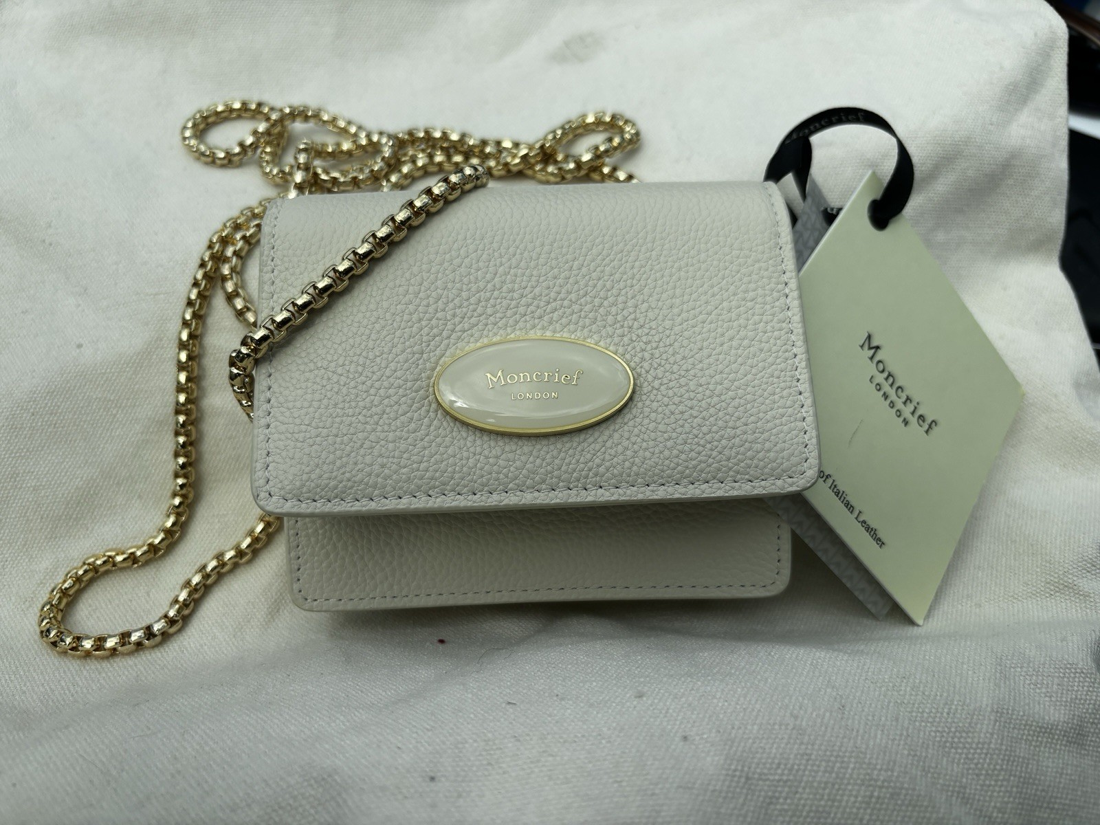 NWT MONCRIEF LONDON Sloane Bridal Ivory Leather Crossbody Cardholder Coin Pouch