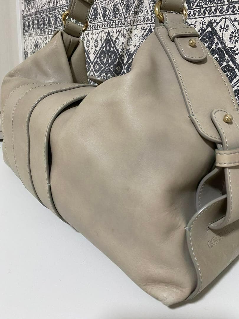 Giorgio Armani Shoulder Hobo Bag Purse Leather in Gray USED Good Condition