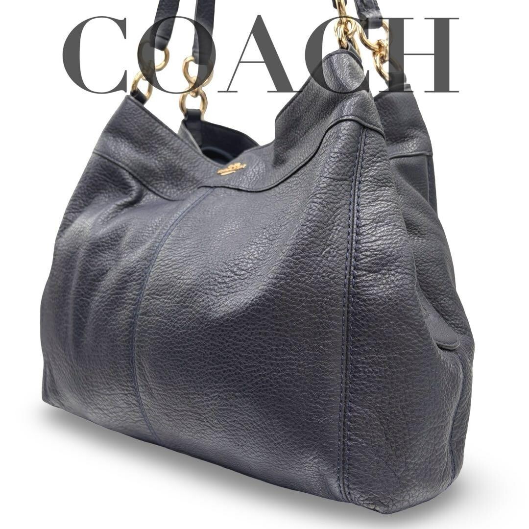 COACH Rexy Pebbled Leather Shoulder Bag Navy Gold Horse Carriage F57545