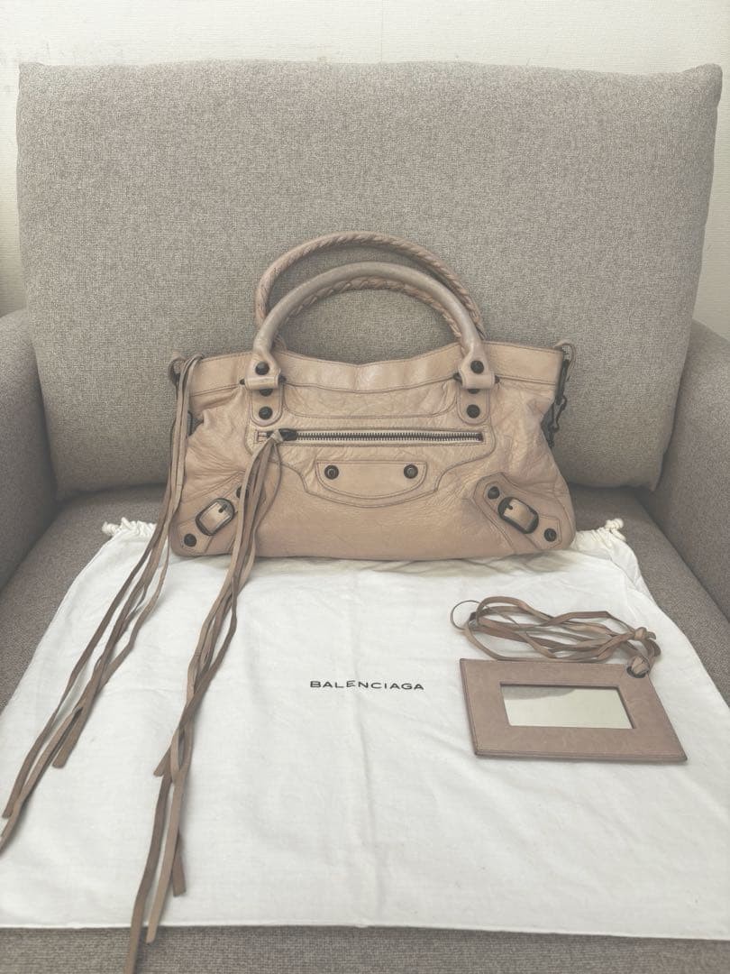 Balenciaga The First Pink Beige Leather Handbag Used JPN w/ Storage bag, mirror