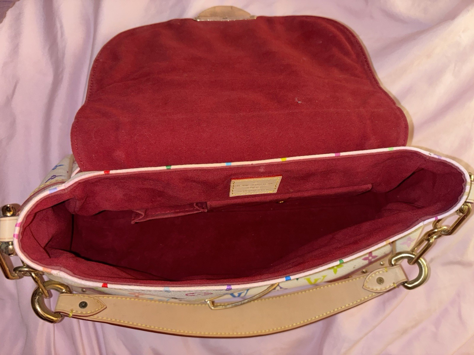 Louis Vuitton Murakami Multicolore Monogram White Shoulder Bag Red Lining