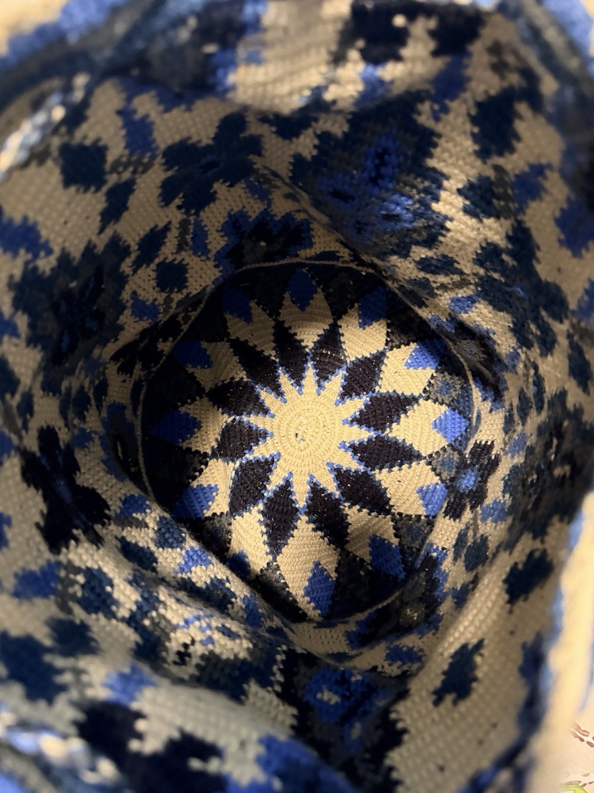 Colombian 🇨🇴 Handmade Wayuu Tribe Mochila Blue Bucket Boho Bag w/Tassels