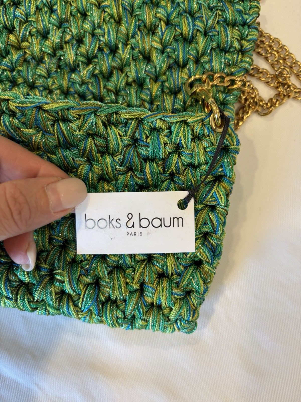 Anton Boks & Baum Paris small crocheted clutch – metallic green and gold