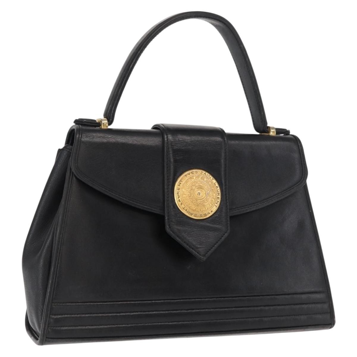 SAINT LAURENT Cassandra Hand Bag Leather Black Gold Auth 162868