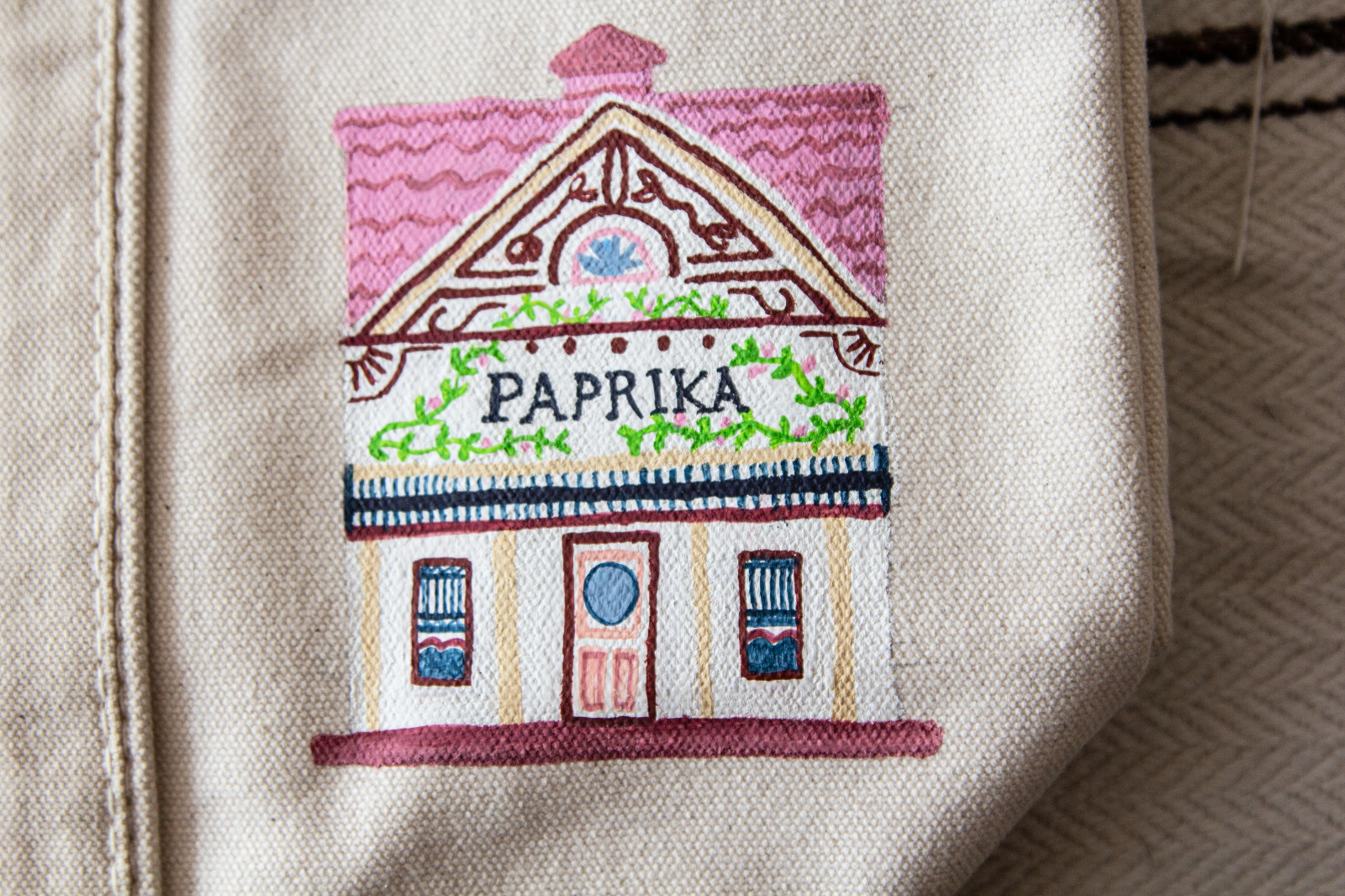 Hand-painted Hand-Embroidered Medium Canvas Boat Tote Bag Lenox Spice Village