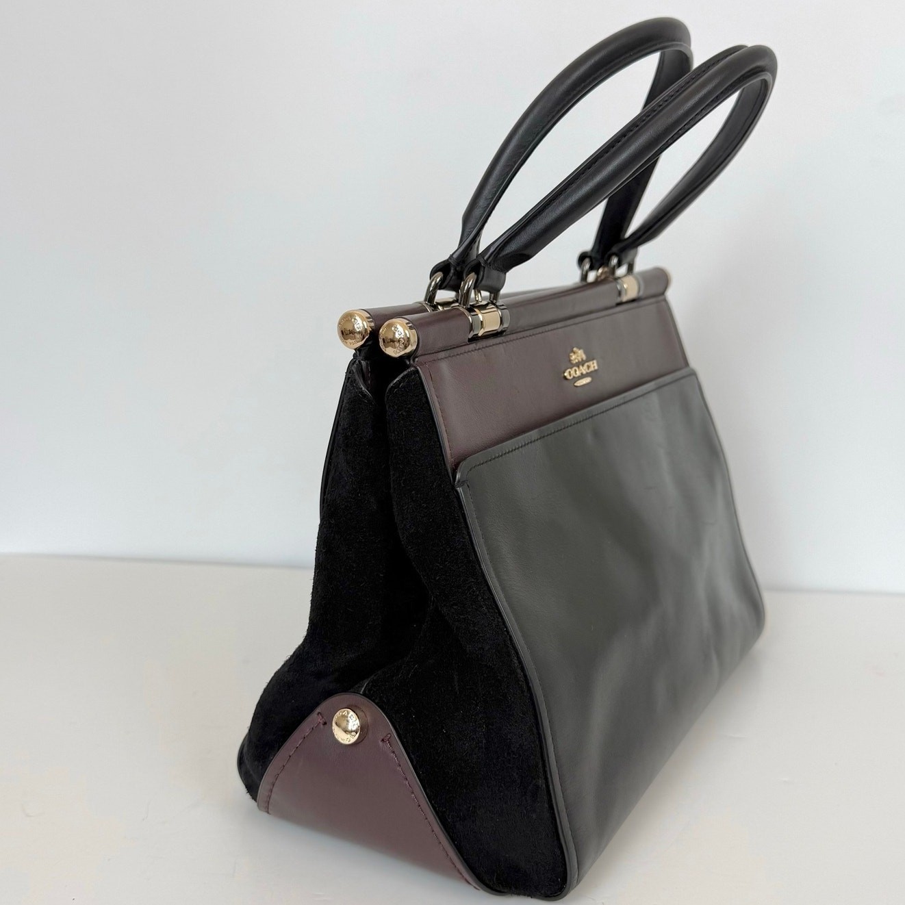 Coach Selena Gomez Grace Bag in Colorblock Leather Suede Satchel Tote 24109