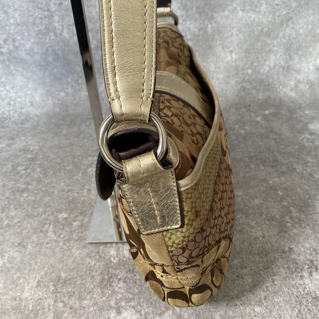 Coach Shoulder Bag F12316 Patchwork mini Signature Black Khaki Brown Good