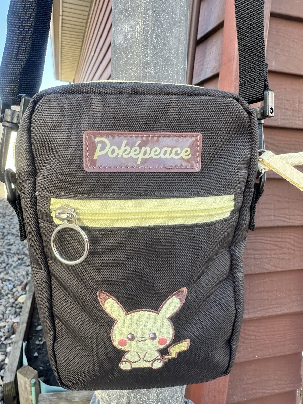 Pokepeace Pikachu Black/Yellow Small Crossbody Bag Zip, Adjustable Strap